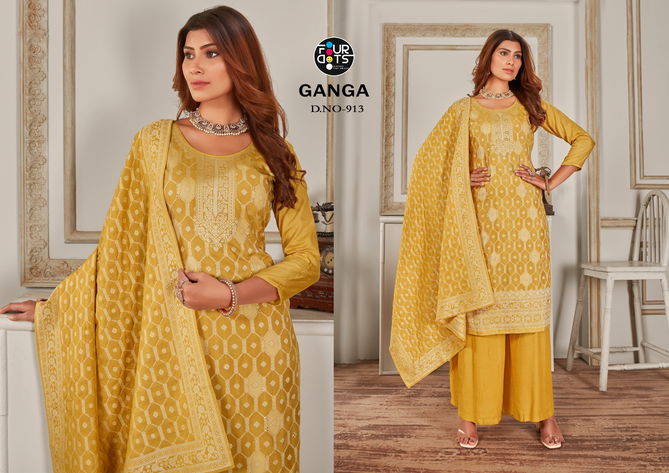 Ganga By Four Dots Pure Muslin Jacquard Designer Salwar Suits Wholesale Market In Surat
